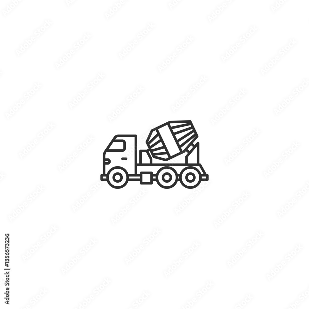 Linear cement mixer truck icon for construction and transportation design. Linear cement mixer truck icon for construction and transportation design.