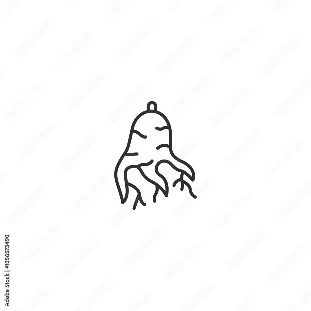 Ginseng root icon in minimalist linear style for health and herbal themes. Ginseng root icon in minimalist linear style for health and herbal themes.