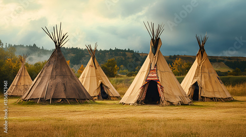 Native American Teepees in North America ai generative