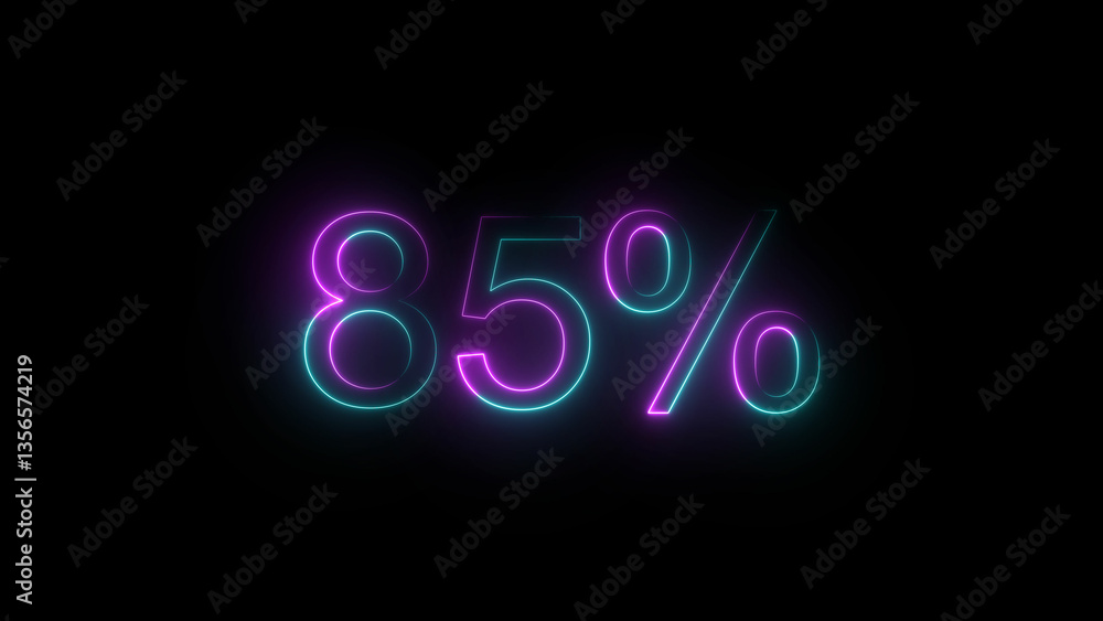 A glowing neon 85% percent number illustration . on a black background. and creating a 4k illustration. A glowing neon 85% percent number illustration . on a black background. and creating a 4k illustration.