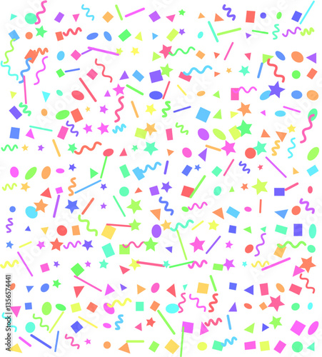 Confetti Fill, Colorful confetti border frame. Great for a birthday party or an event celebration invitation or decor. Surface pattern design.