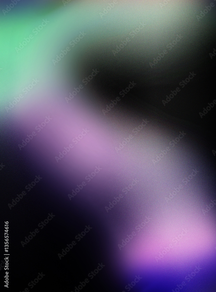 Obraz premium Grainy gradient background blue pink green abstract glowing color wave black dark backdrop noise texture