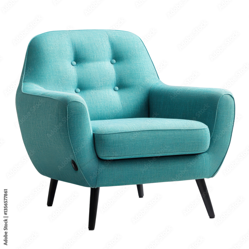 Naklejka premium Comfortable turquoise armchair perfect for modern living spaces and relaxation in any room on transparent background