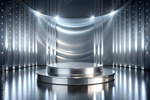 Obraz na płótnie Futuristic Silver Podium, Platinum Frost, Product Presentation w salonie