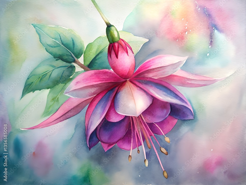 Beautiful watercolor painting fuchsia