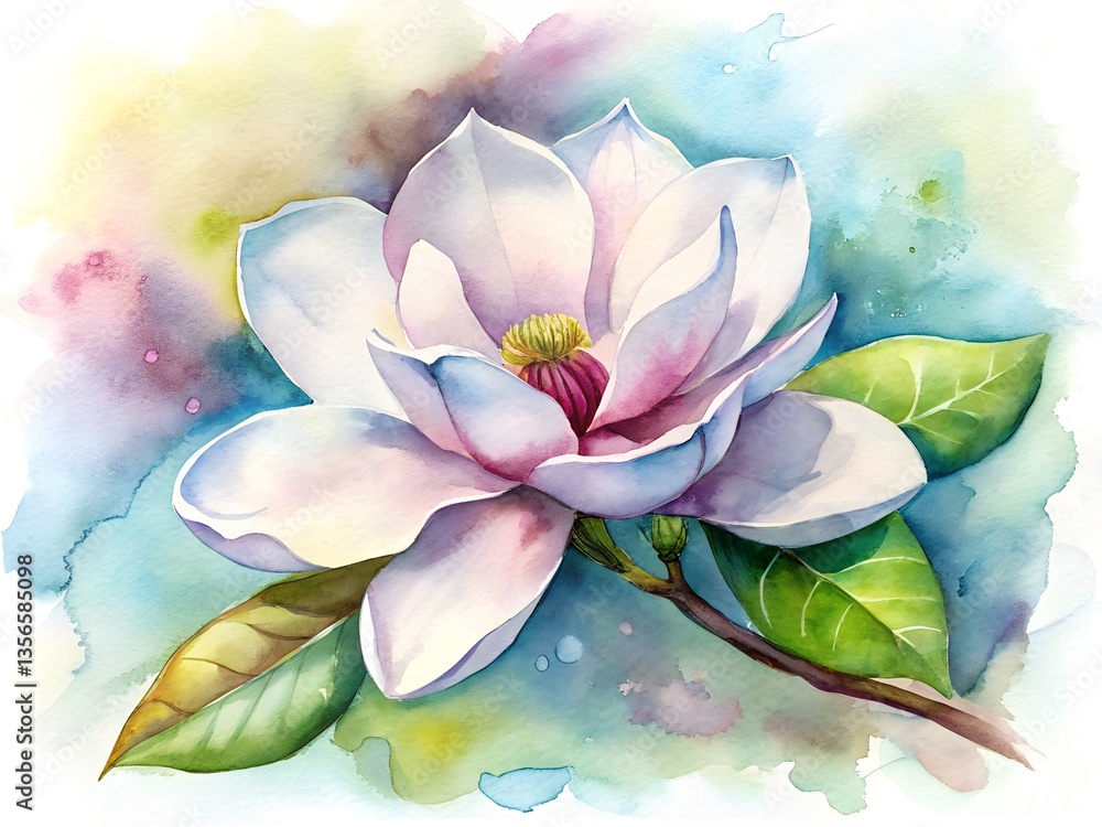 Beautiful magnolia watercolor painting