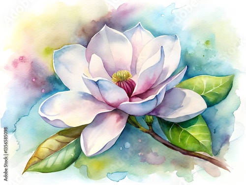 Obraz na płótnie Beautiful magnolia watercolor painting w salonie