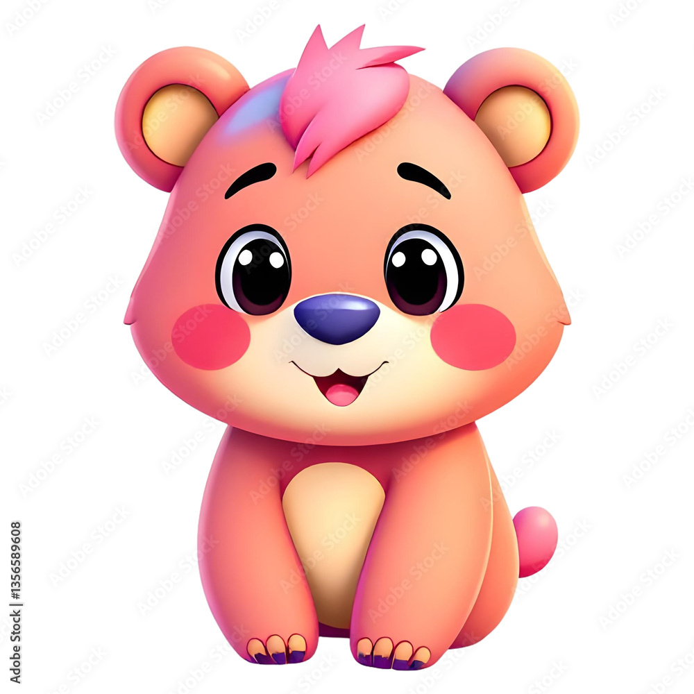 Obraz premium Adorable 3D cartoon bear cub sitting.
