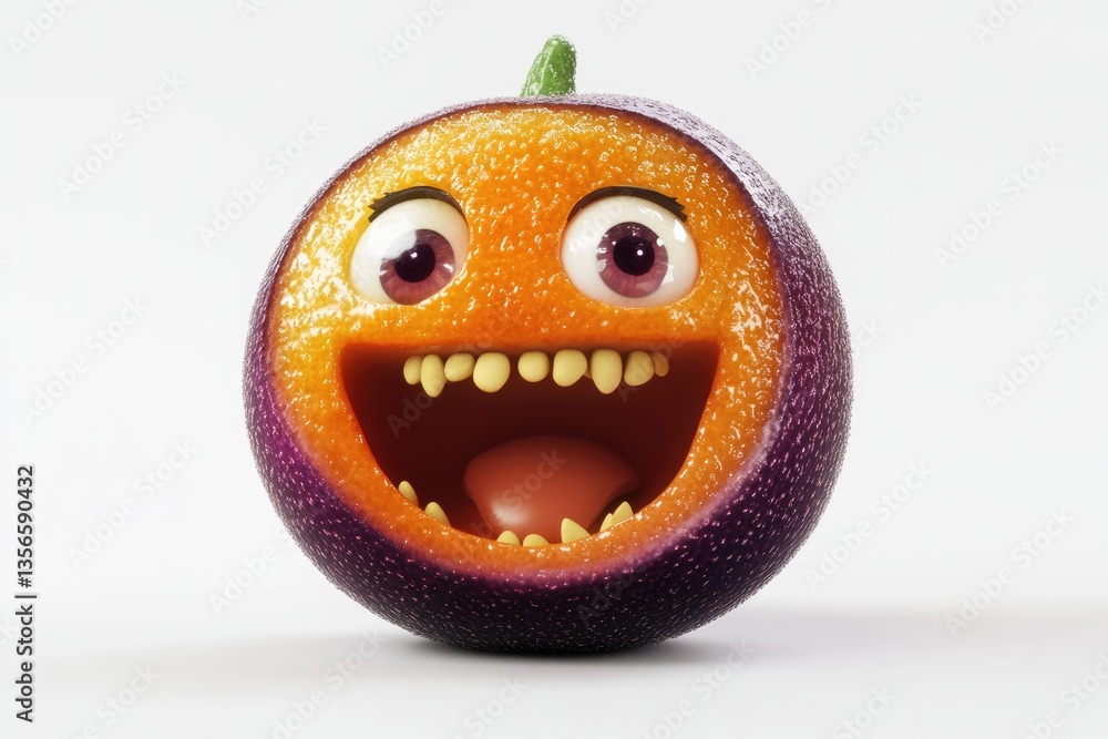 A 3D-rendered cartoon orange with a wide, toothy grin and big eyes, expressing playful excitement. A 3D-rendered cartoon orange with a wide, toothy grin and big eyes, expressing playful excitement.