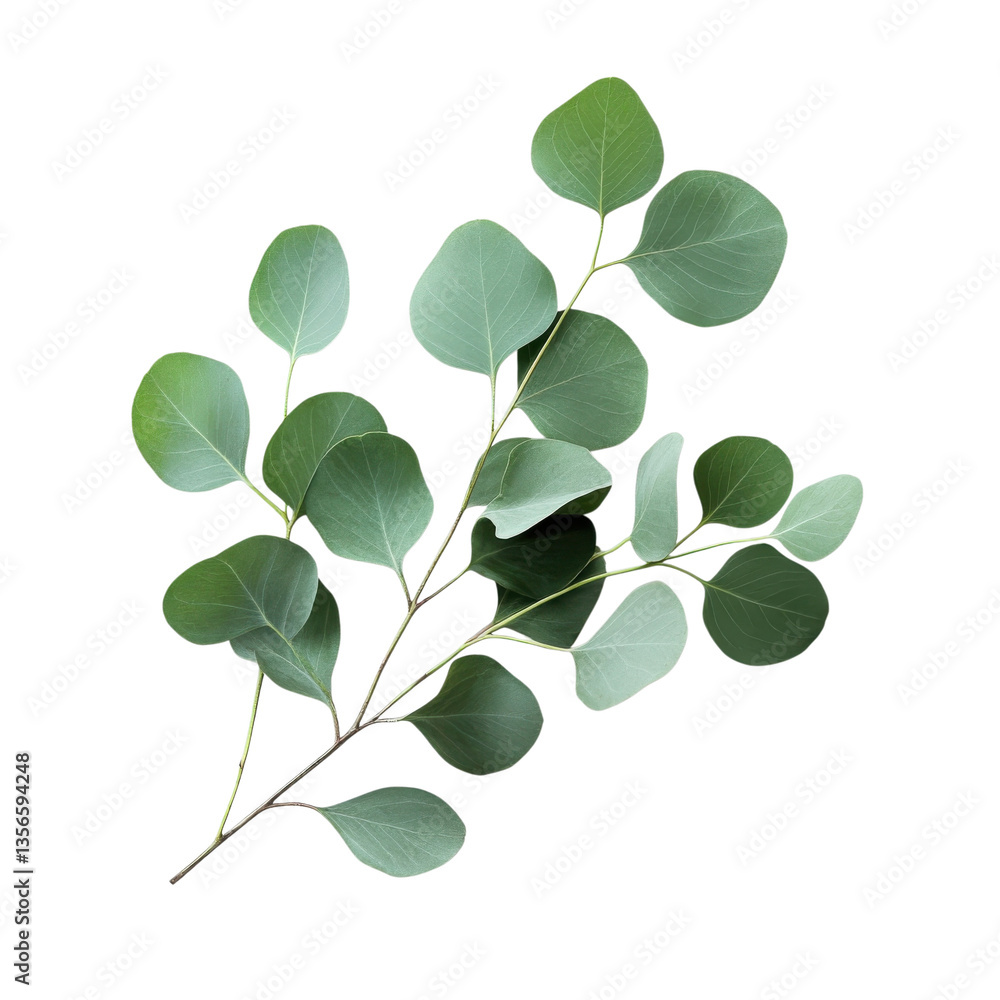Obraz premium Eucalyptus leaves, green foliage, leafy branch, botanical element, natural decor isolated on Transparent Background