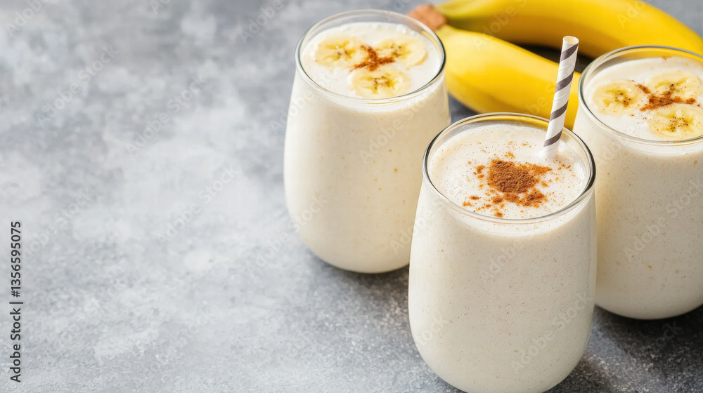 Creamy banana smoothies are perfect for summer themes and beverage advertising concepts that refresh. Summer Drink Concept Creamy banana smoothies are perfect for summer themes and beverage advertising concepts that refresh. Summer Drink Concept