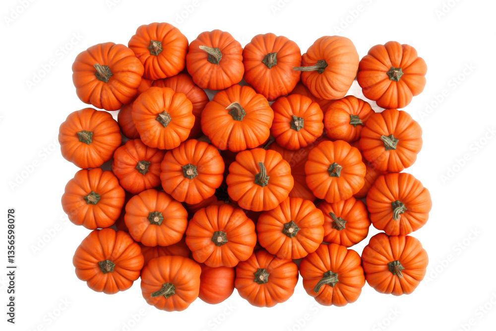 Top view of multiple vibrant orange pumpkins arranged closely together, cut out Top view of multiple vibrant orange pumpkins arranged closely together, cut out