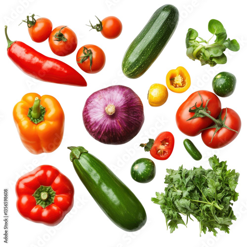 Fresh vegetables, colorful produce, healthy food, organic ingredients isolated on Transparent Background