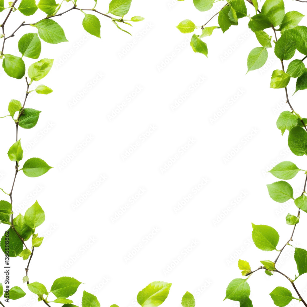 Fresh green leaves create a natural frame around a bright white background for a soothing effect on transparent background Fresh green leaves create a natural frame around a bright white background for a soothing effect on transparent background