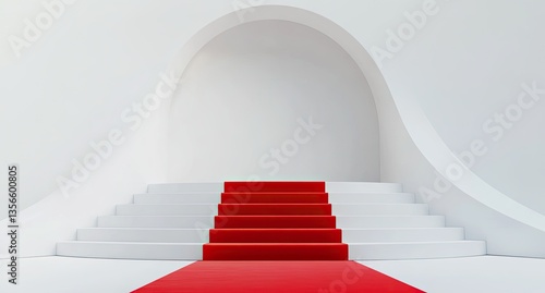 Red carpet stairs leading to an archway
