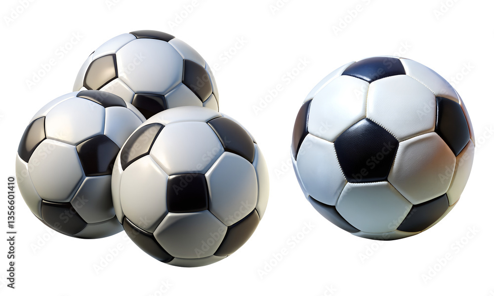 Obraz premium Soccer ball isolated, Sports ball collection, Collection set of black and white soccer balls isolated