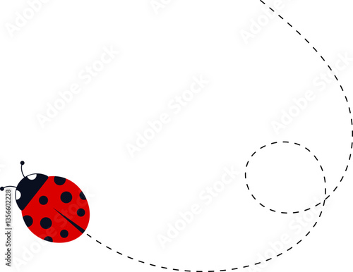 Cartoon ladybug icon set. Ladybugs flying on dotted route. Cute ladybug characters collection. Ladybug with dotted path. Ladybugs flying on dotted route. Vector illustration isolated on white.