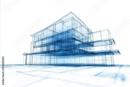 Architectural blueprint of modern building  isolated on white transparent  background