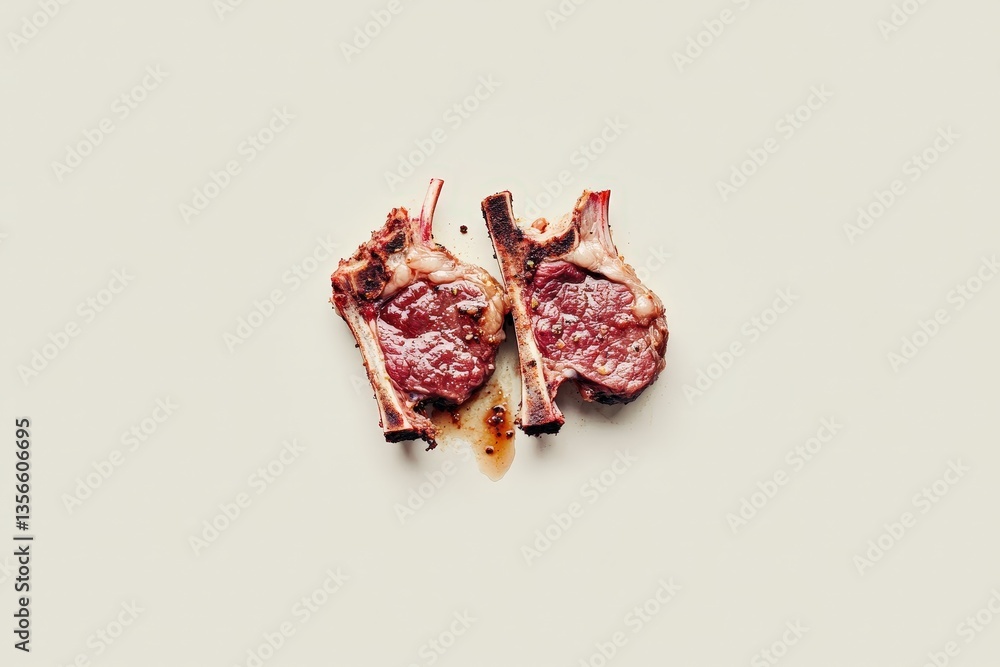 Obraz premium Two cooked lamb chops with visible bone on a flat surface