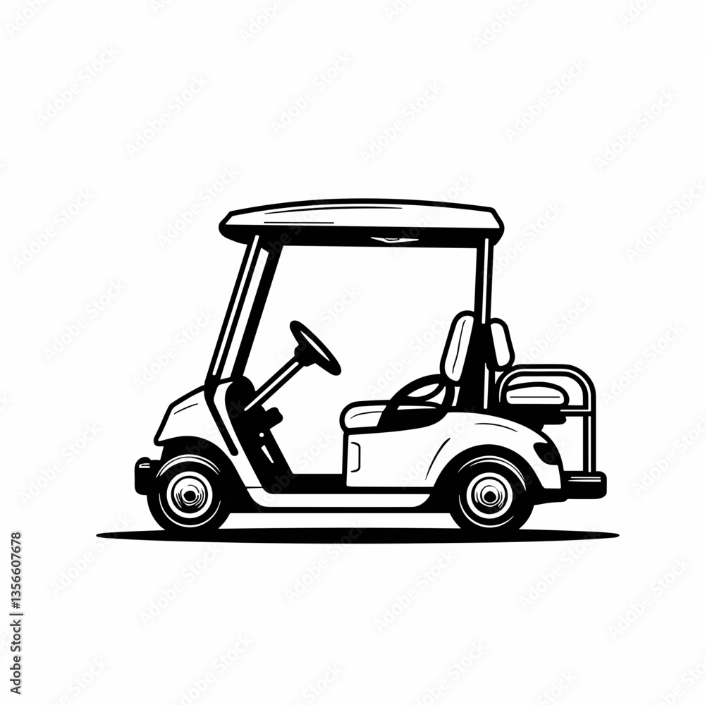 Black and white outline of a golf cart with a simple elegant design Black and white outline of a golf cart with a simple elegant design