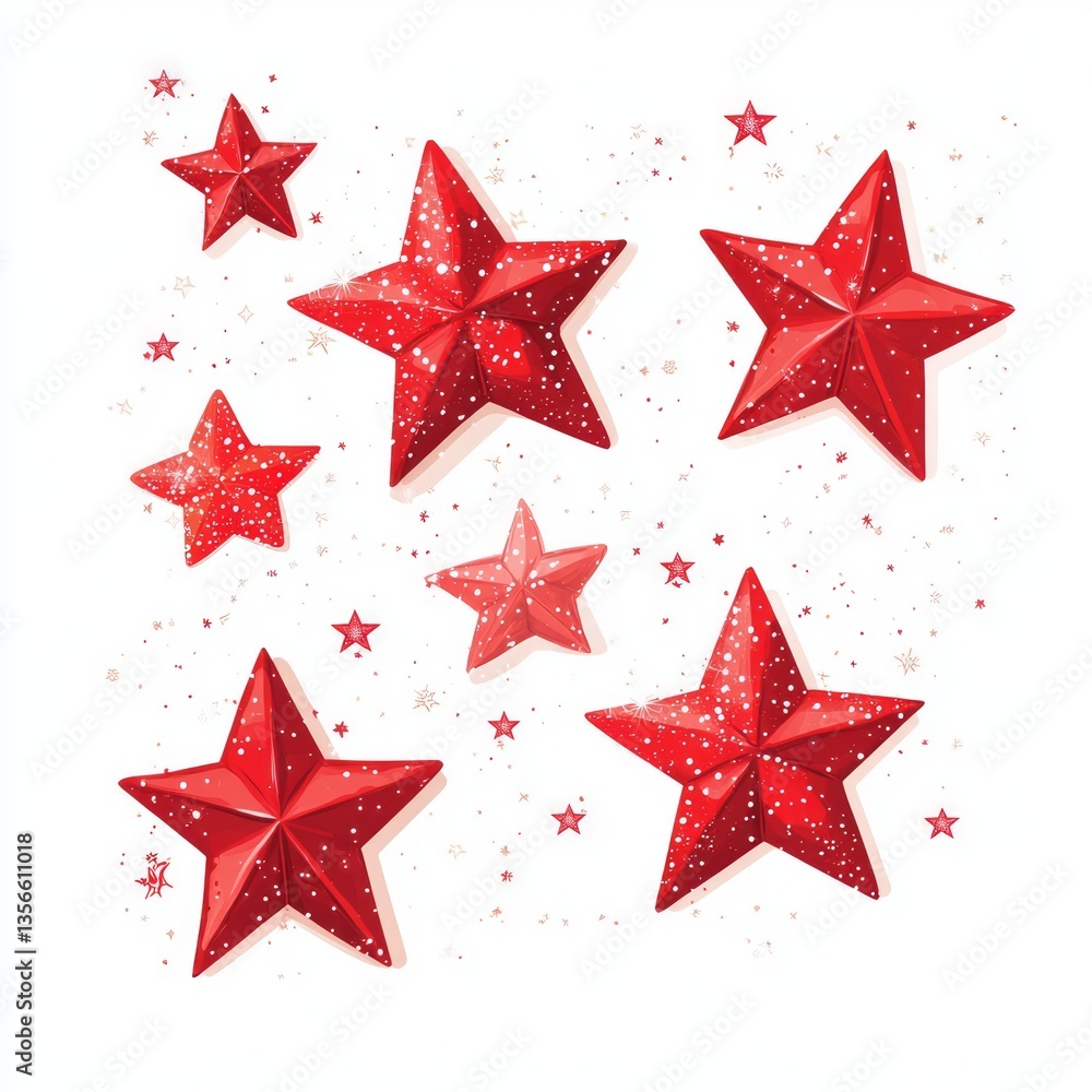 Gliter red stars stocker diferent sizes on white background Gliter red stars stocker diferent sizes on white background