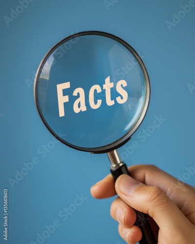 A hand holding a magnifying glass focuses on text showing 
