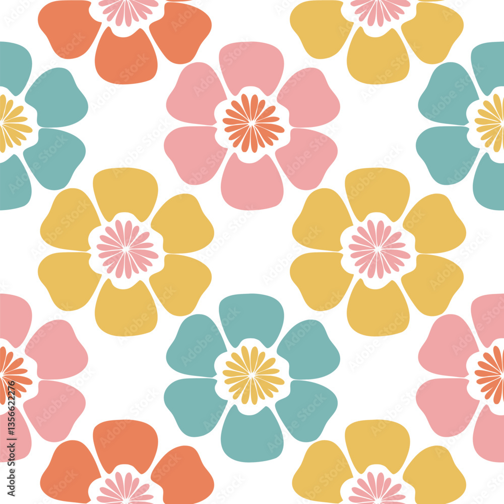 Obraz premium Retro floral tile pattern. Vector illustration pattern background.
