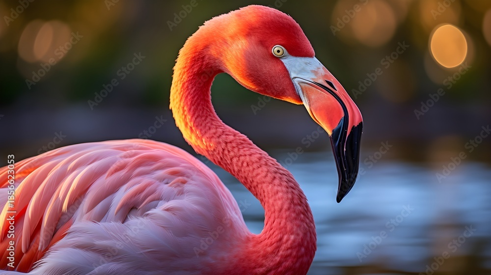 Obraz premium Flamingo's elegance in golden hour's glow