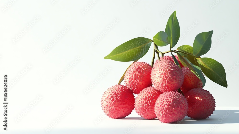 Fresh lychee fruits with green leaves on a white isolated background. Fresh lychee fruits with green leaves on a white isolated background.