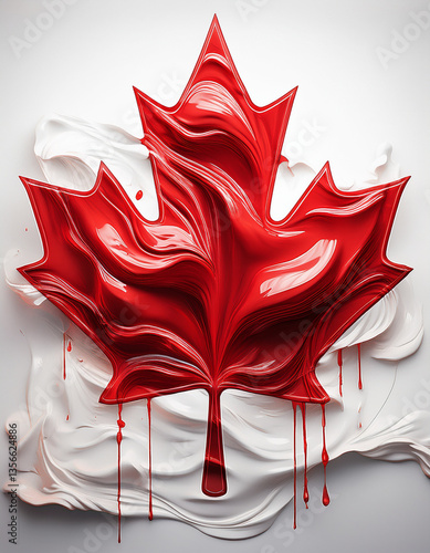 Canadian Flag in Abstract Paint Style. Flag of Canada. Maple Leaf. Canada, artistic waving flag. Art illustration. Creative wallpaper. Poster design. Generated AI