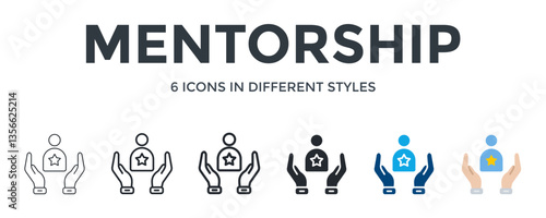Mentorship Icon In Different Style Vector Illustration. Designed In Thin Line, Regular Line, Bold Line, Glyph, Color Fill, And Flat Style Can Be Used For Web