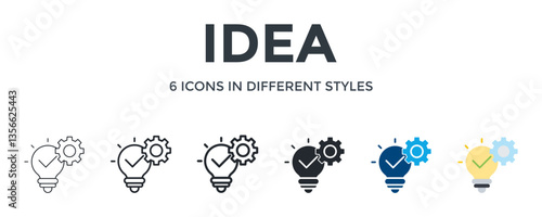Idea Icon In Different Style Vector Illustration. Designed In Thin Line, Regular Line, Bold Line, Glyph, Color Fill, And Flat Style Can Be Used For Web