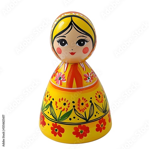 Hand-painted Wooden Doll in Traditional Russian Style. A charming keepsake with vibrant floral details.