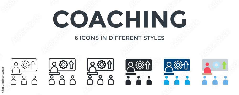 Coaching Icon In Different Style Vector Illustration. Designed In Thin Line, Regular Line, Bold Line, Glyph, Color Fill, And Flat Style Can Be Used For Web Coaching Icon In Different Style Vector Illustration. Designed In Thin Line, Regular Line, Bold Line, Glyph, Color Fill, And Flat Style Can Be Used For Web
