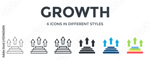 Growth Icon In Different Style Vector Illustration. Designed In Thin Line, Regular Line, Bold Line, Glyph, Color Fill, And Flat Style Can Be Used For Web
