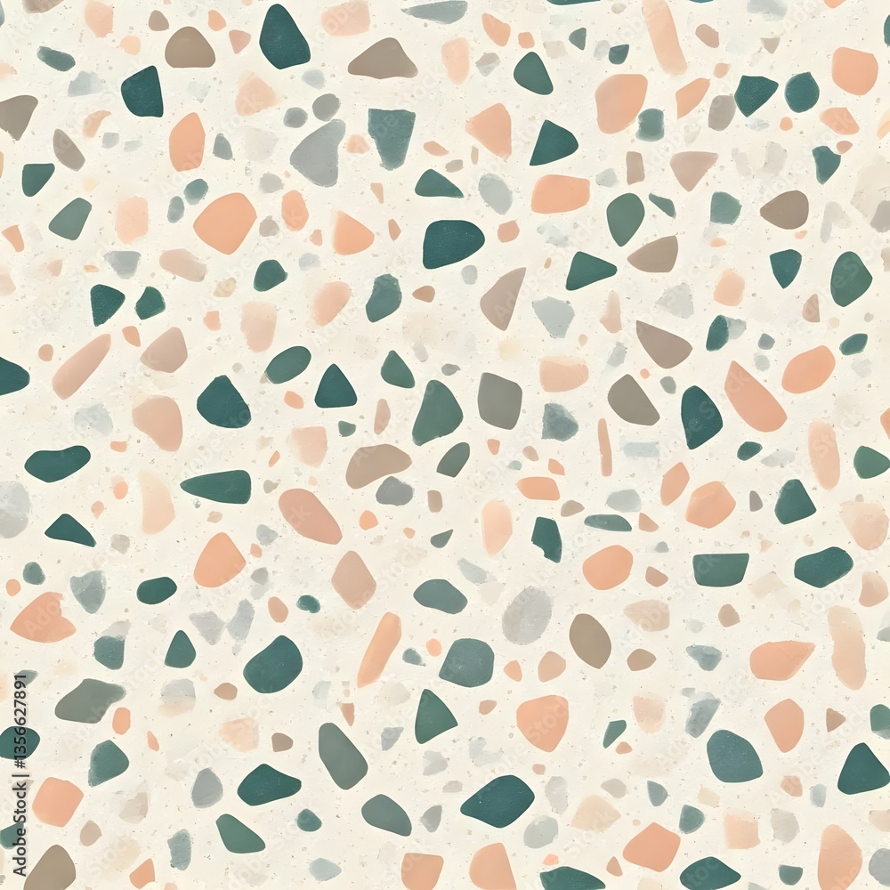 A seamless terrazzo pattern with small, multicolored polished stone fragments on a creamy white base, AI Generated A seamless terrazzo pattern with small, multicolored polished stone fragments on a creamy white base, AI Generated