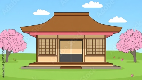 Wallpaper Mural Traditional Japanese house with cherry blossoms. Torontodigital.ca