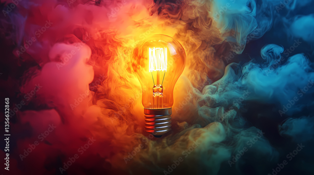 Glowing Bulb Flickering in Colorful Smoke Glowing Bulb Flickering in Colorful Smoke