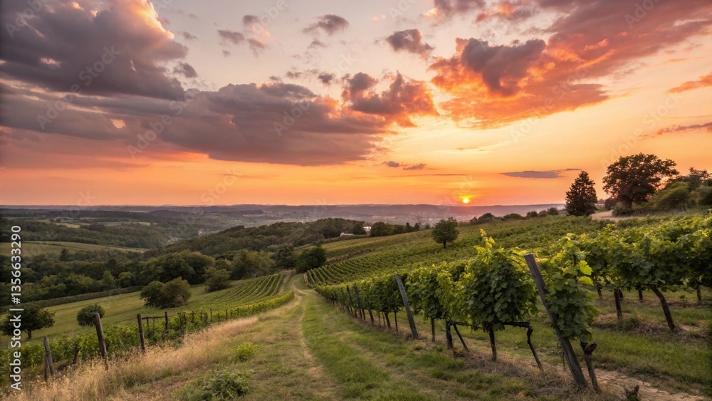 Naklejka premium sunset-over-vineyard-in-summer (1)