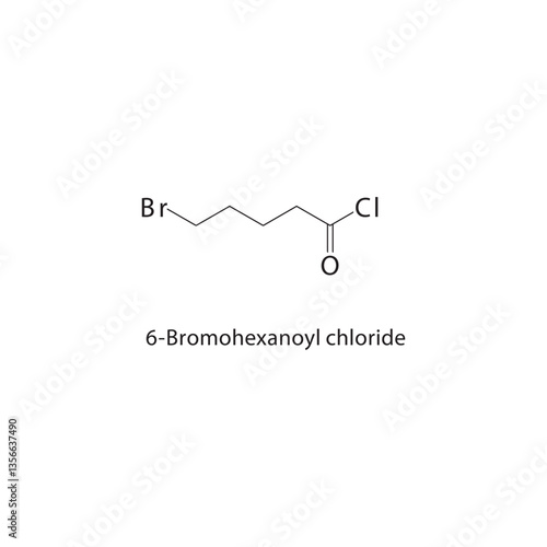 6-Bromohexanoyl chloride skeletal structure. Acid chloride compound schematic illustration. Simple diagram, chemical formula.