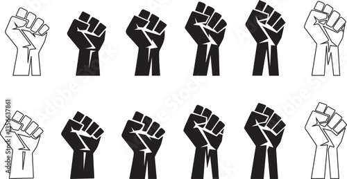 Set of Fist Icons in Black and White for Social Justice Themes Silhouette vector