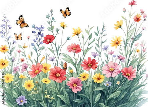 Wallpaper Mural Colorful spring flowers blooming in a vibrant garden with tulips, marigolds, and daisies, creating a beautiful field of blossoms and greenery Torontodigital.ca