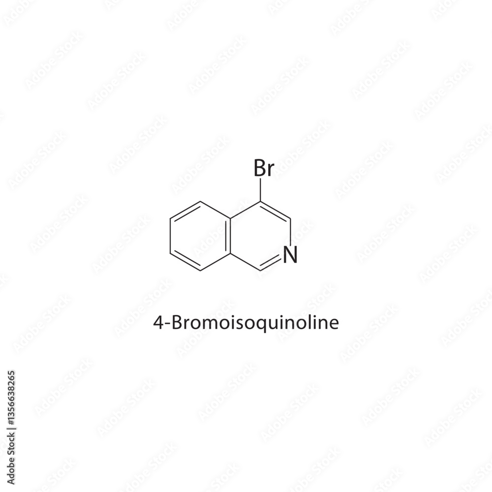 Fototapeta premium 4-Bromoisoquinoline skeletal structure. Halogenated isoquinoline compound schematic illustration. Simple diagram, chemical formula.