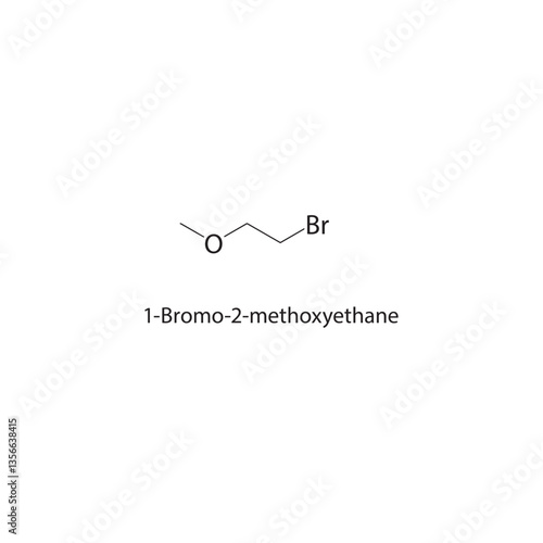 1-Bromo-2-methoxyethane skeletal structure. Alkyl ether compound schematic illustration. Simple diagram, chemical formula.