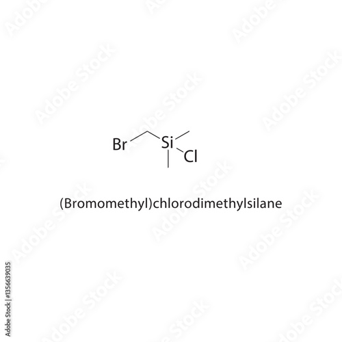 (Bromomethyl)chlorodimethylsilane skeletal structure. Organosilicon compound compound schematic illustration. Simple diagram, chemical formula.