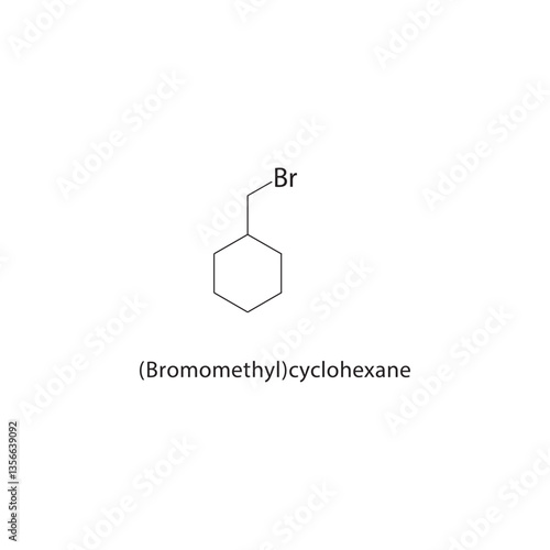 (Bromomethyl)cyclohexane skeletal structure. Cycloalkyl bromide compound schematic illustration. Simple diagram, chemical formula.