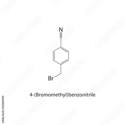 4-(Bromomethyl)benzonitrile skeletal structure. Nitrile compound schematic illustration. Simple diagram, chemical formula.