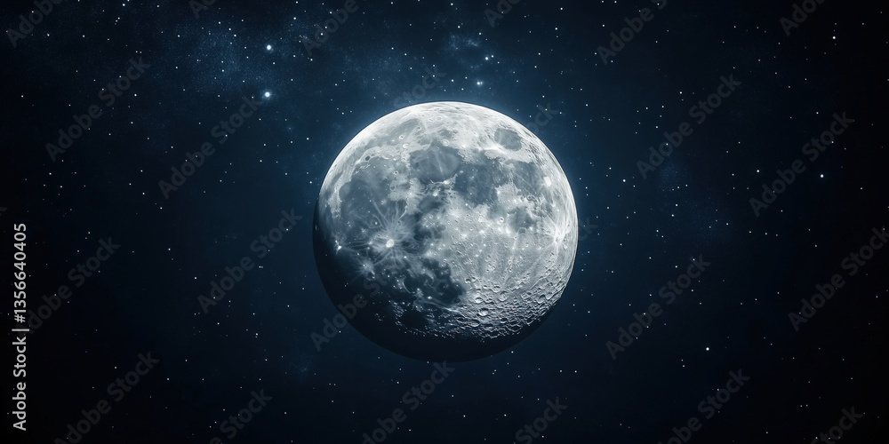 Obraz premium Stunning full moon illuminated against starry night sky with cosmic background
