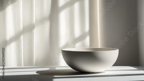 Wallpaper Mural Empty white bowl on table, sunlight through sheer curtains Torontodigital.ca