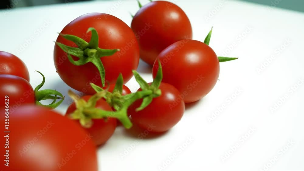 Fresh Red Tomatoes on White Background, A collection of fresh red tomatoes of various sizes on a white background